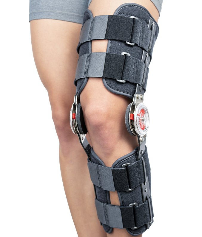 Orteză de genunchi mobilă cu articulaţii reglabile