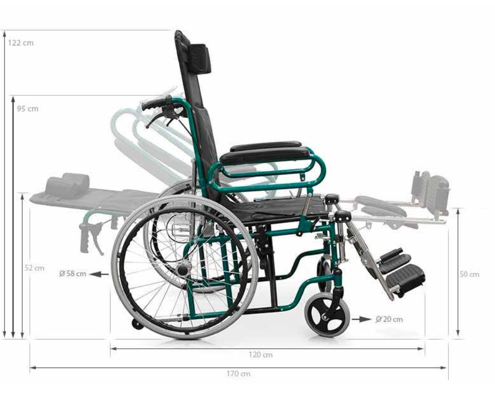 Scaun cu rotile cu tetieră și suport pentru picioare