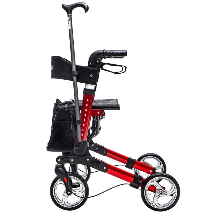 Rolator ortopedic, Kid-Man Fargo 01-3520, 4 roti, ajustabil, geanta, suport baston, negru + visiniu, 67 x 81 x 81 / 93 cm